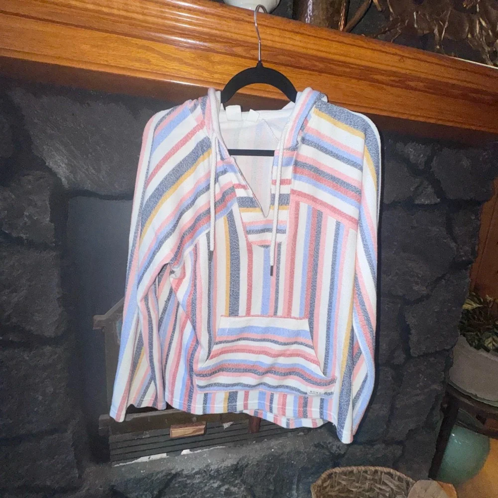 Roxy Size Medium Multicolor Striped Women's Hoodie sweatshirt pullover - Picture 10 of 11